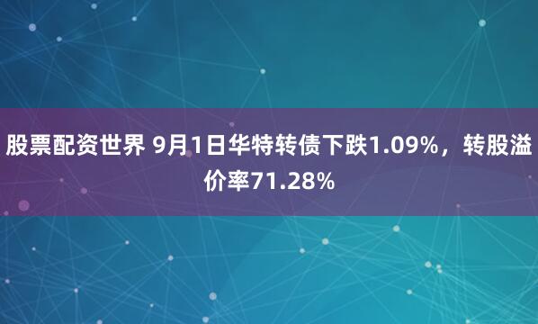 股票配资世界 9月1日华特转债下跌1.09%，转股溢价率71.28%