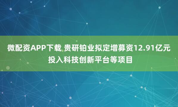 微配资APP下载 贵研铂业拟定增募资12.91亿元 投入科技创新平台等项目